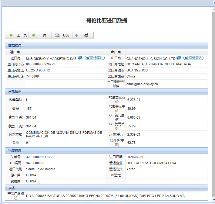 哥伦比亚海关数据查询
